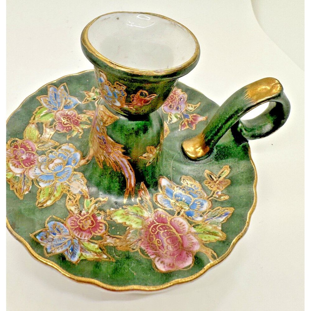 ISO Vintage Fitz And Floyd Green Birds and Flowers Hand Painted Candle Holders - Picture 3 of 7